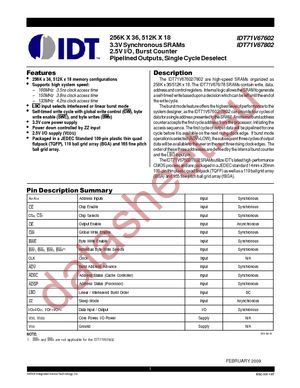 IDT71V67602S133BQG datasheet  